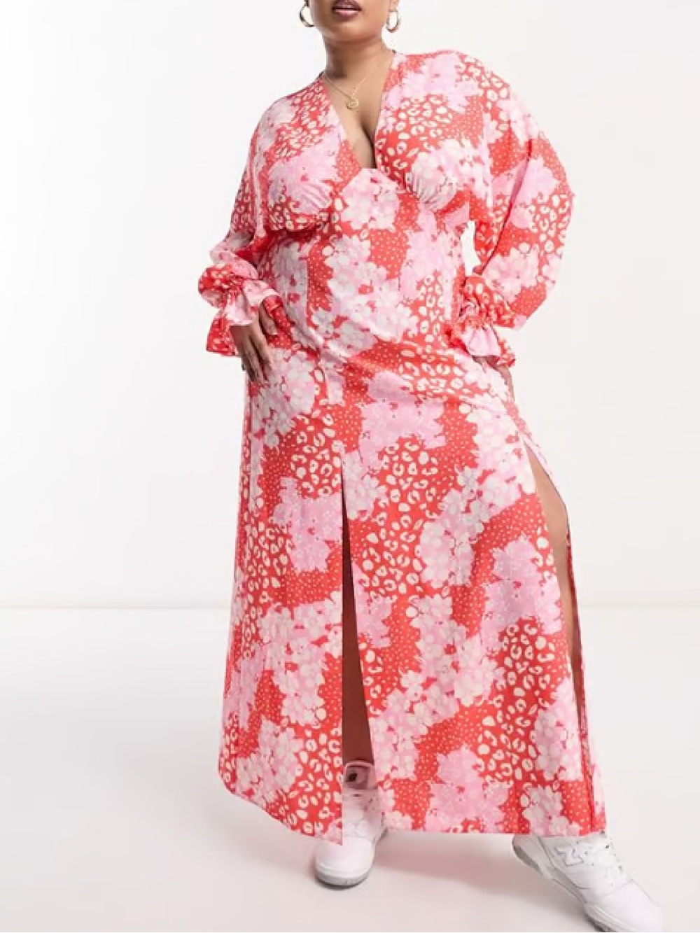 ASOS DESIGN PLUNGE BATWING MAXI DRESS IN PINK SPLICE PRINT-MULTI—send offer ❤️